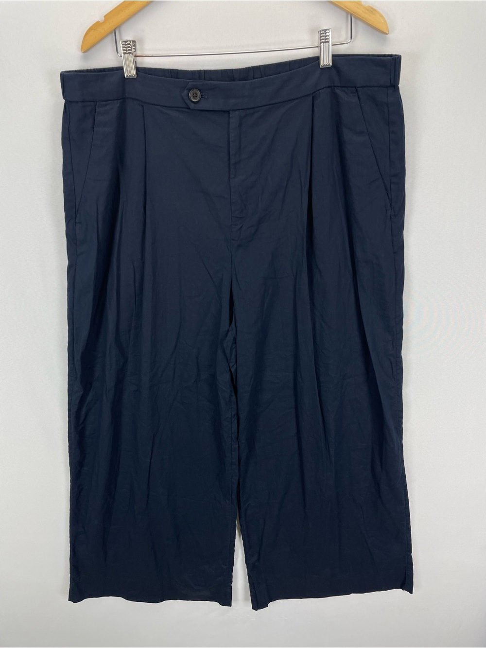Banana Republic Wide Leg High Rise Linen Blend Pants Womens 18 Navy Blue Relaxed